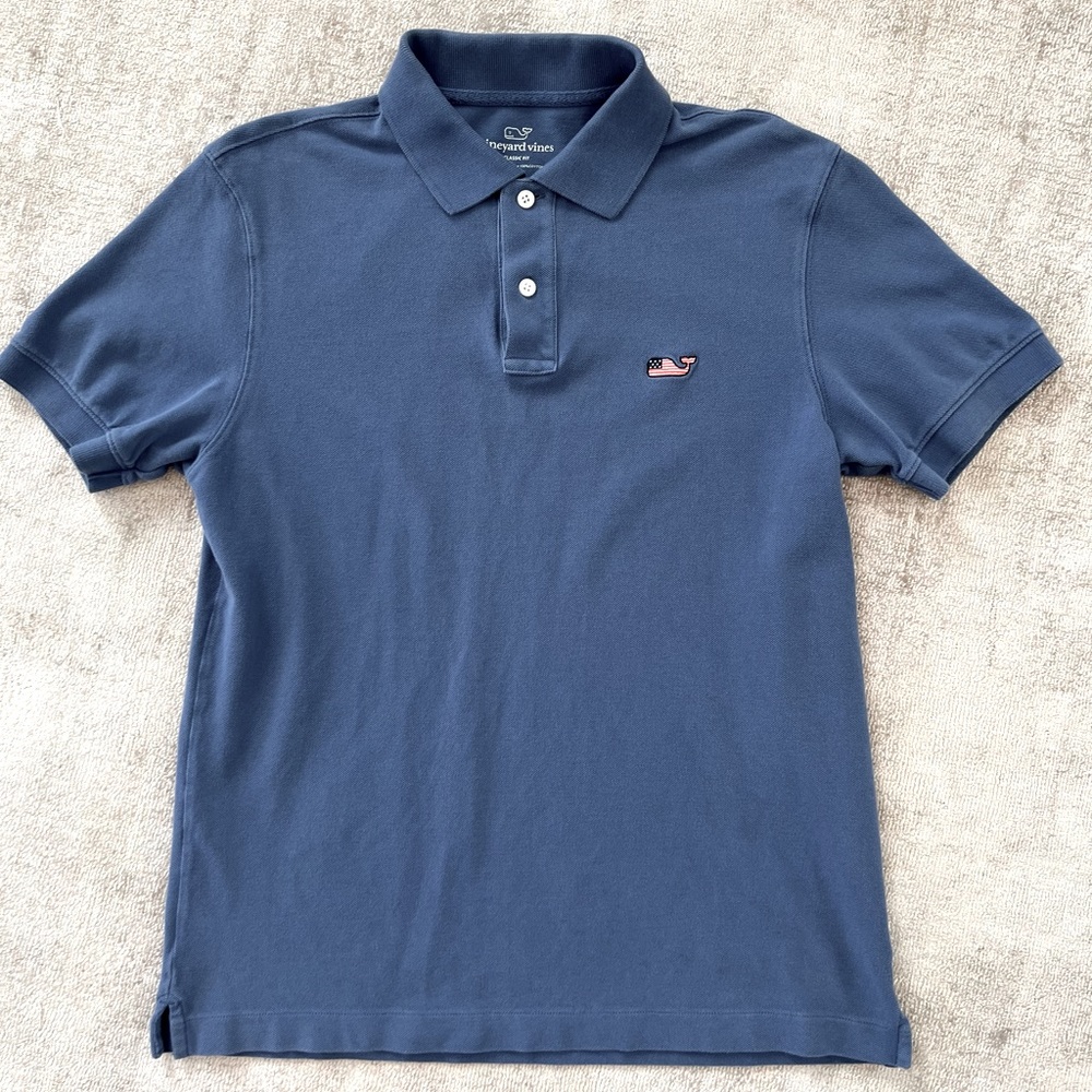 Mens Vineyard Vines Navy Classic Pique Polo USA Flag Logo Sz XS Short Sleeve